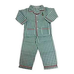 NEW MUGUET COLLECTION boy's christmas tree embroidered plaid pajama set in green